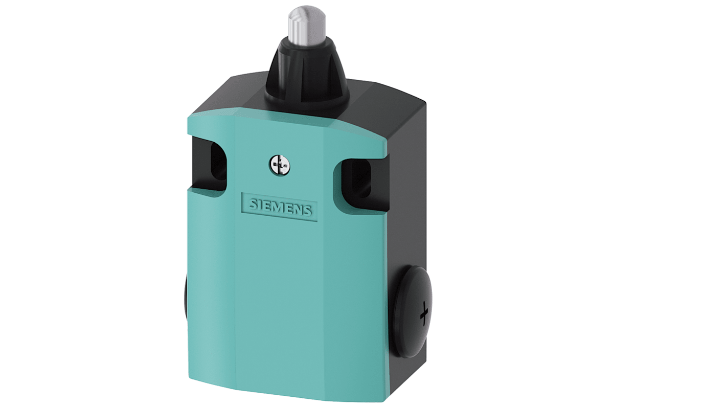 Interruttore di fine corsa Siemens 3SE5122-0CC02-1AA7, stantuffo rotondo, 1NC/1NA, protezione IP66/IP67, custodia metallica.