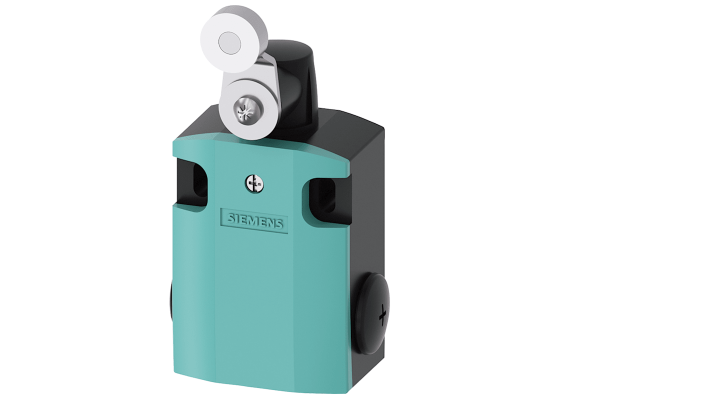 Interruttore di fine corsa Siemens 3SE5122-0CH02, leva a rullo, 1NC/1NA, custodia metallica, protezione IP66/IP67, 400V, 4A.