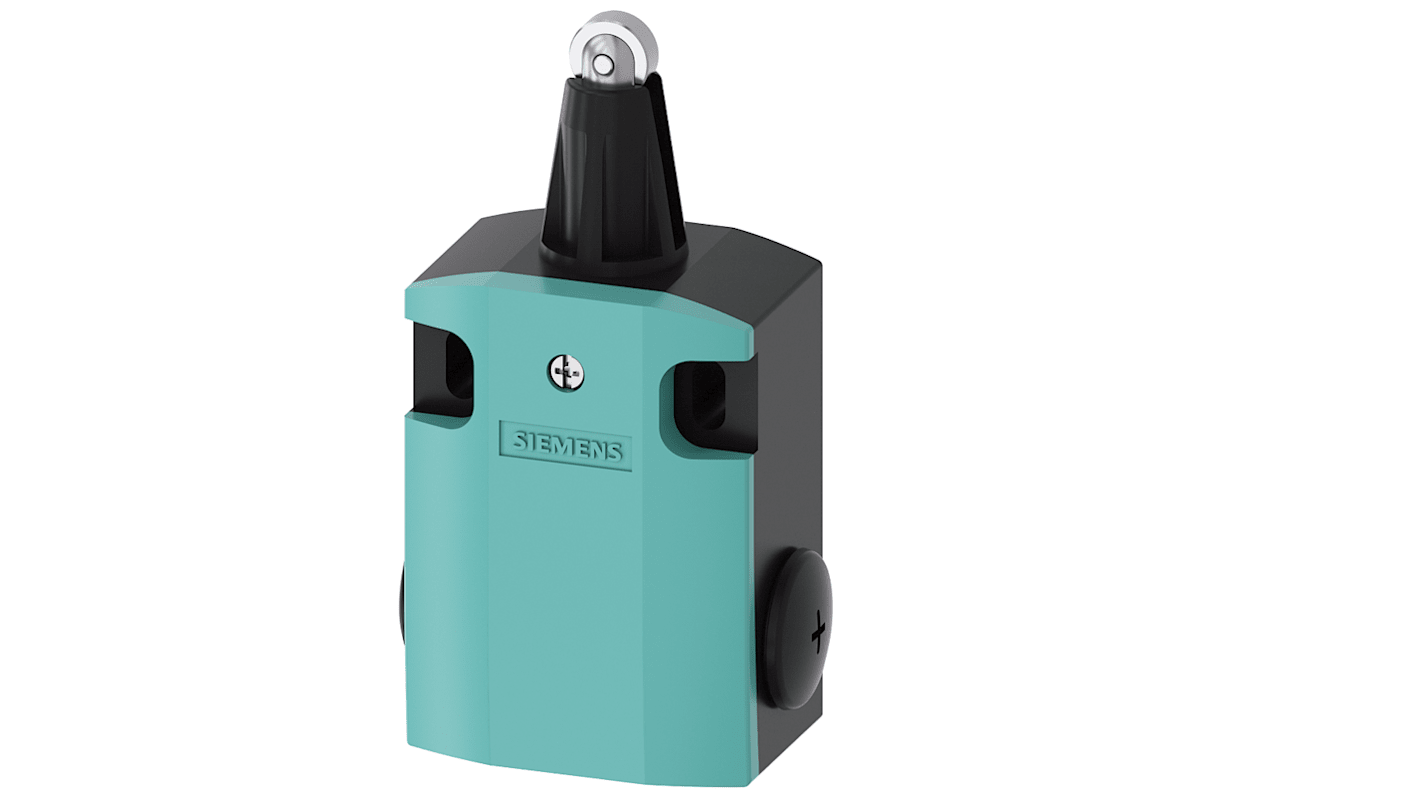 Interruttore di fine corsa Siemens 3SE5122-0LD02, tasto a rotella, 2NC/1NA, protezione IP66/IP67, custodia metallica.