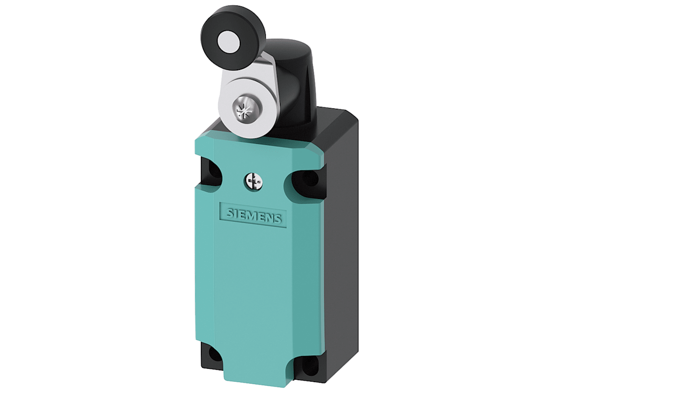Interruttore di fine corsa Siemens 3SE5132-0BJ01, leva a rullo, 1NC/1NA, IP66/IP67, attuatore regolabile, lunghezza asta 200 mm.