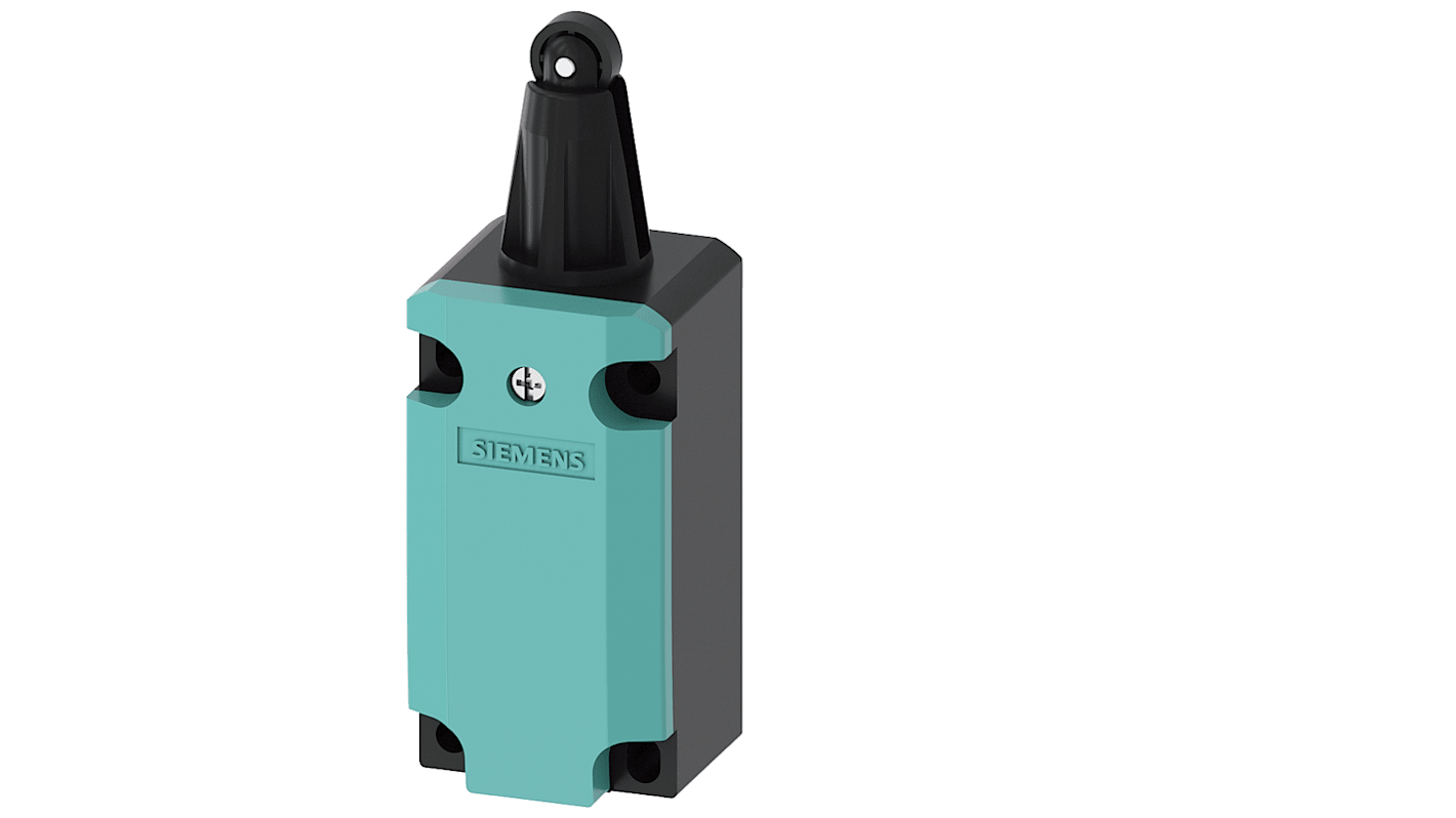Interruttore di fine corsa Siemens 3SE5132-0PD05, tasto a rotella, 1NC/1NA, protezione IP66/IP67, dimensioni 40 mm.