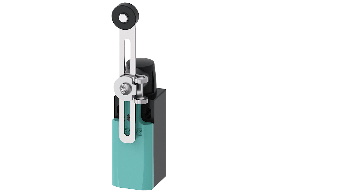 Interruttore di fine corsa rullo Siemens 3SE5232-0BK50, 1NC/1NA, IP65, 400V, 4A, con contenitore in plastica.