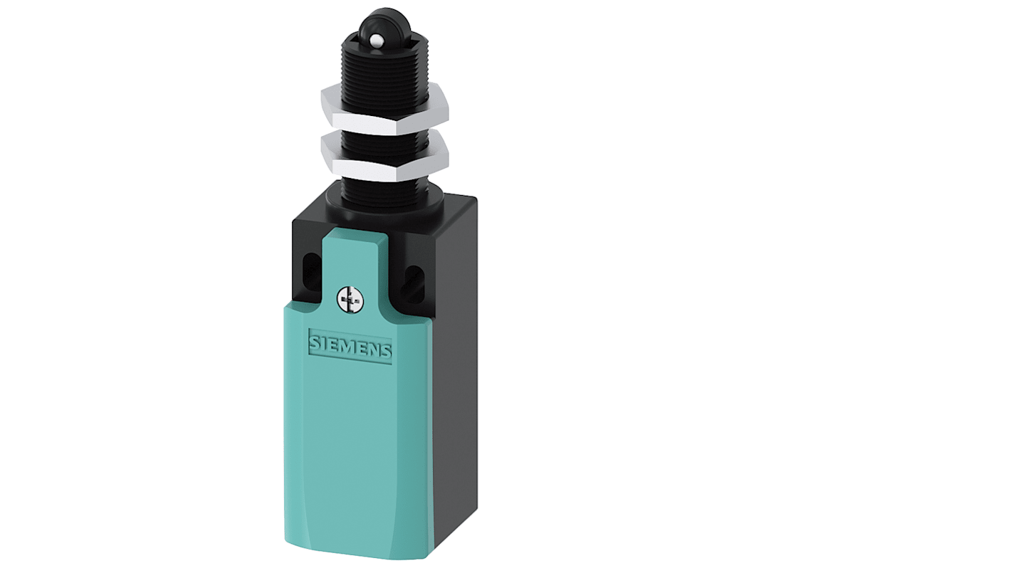 Interruttore di fine corsa Siemens 3SE5232-0HD10, tasto a rotella, 1NC/1NA, IP65, 4A, 400V, custodia plastica, collegamento M20.