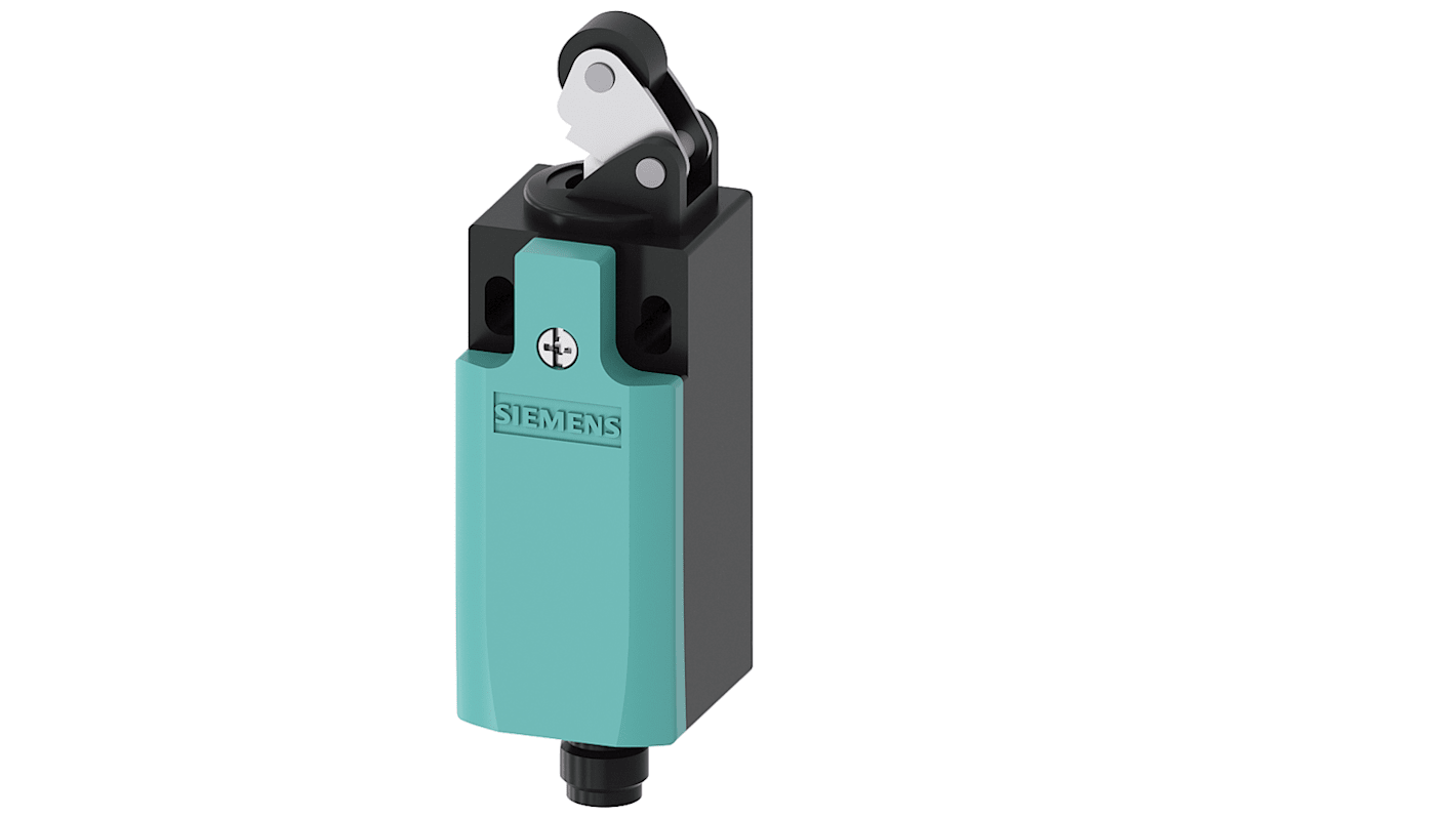 Interruttore di fine corsa rullo Siemens 3SE5234-0HE10-1AC4, 1NC/1NA, IP65, 250V, 4A, con contenitore in plastica.