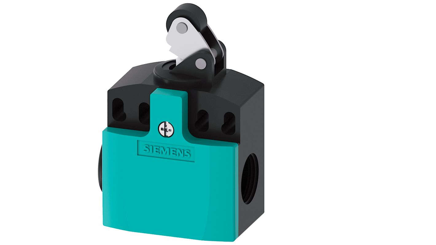 Interruttore di fine corsa rullo Siemens 3SE5242-0BE10, 1NC/1NA, IP66/IP67, 400V, custodia plastica, apertura positiva.