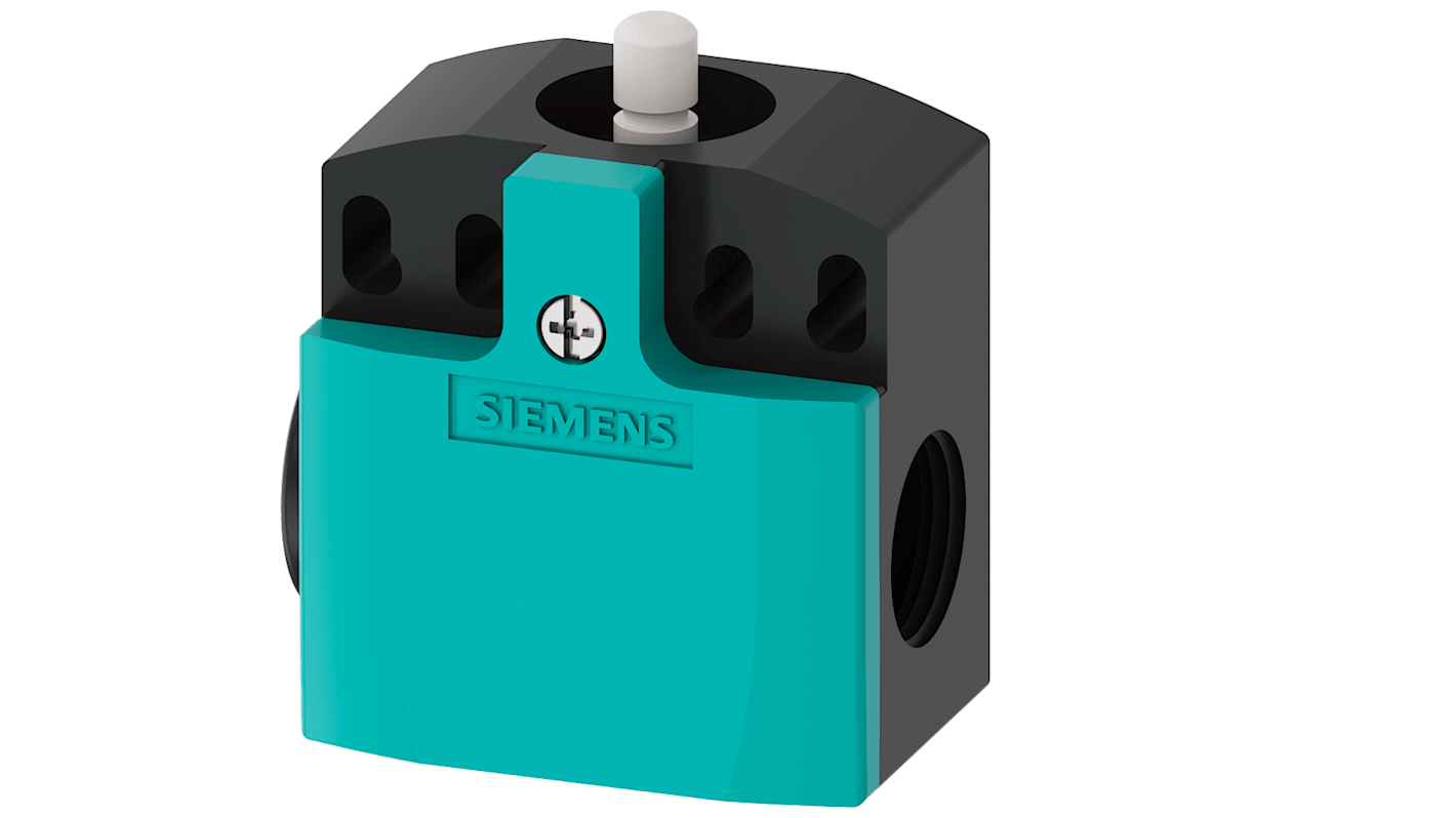 Interruttore di fine corsa Siemens 3SE5242-0PC05-1CA0, stantuffo, 2NA/1NC, IP66/IP67, con collegamento M12.