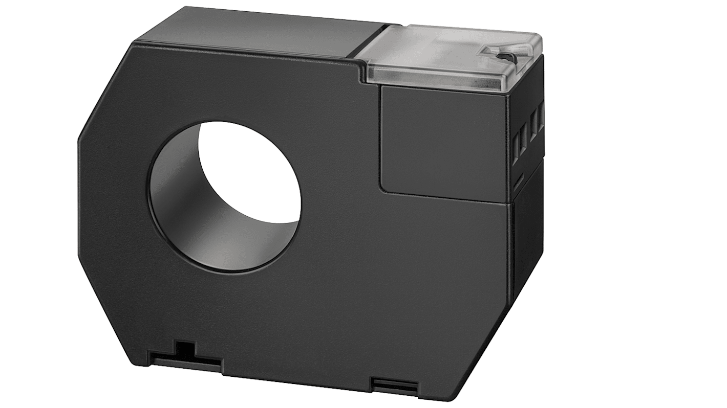 Trasformatore di corrente Siemens 5SV8703-0KK, ingresso 200A, uscita 30 mA, diametro interno 70 mm, classe IP20.