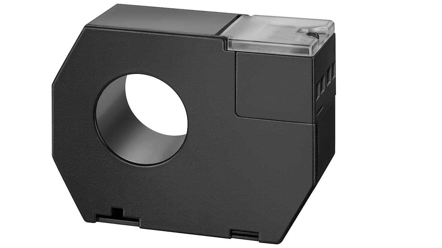 Trasformatore di corrente Siemens 5SV8704-0KK, ingresso 250A, uscita 100 mA, diametro 105 mm, altezza 33 mm.