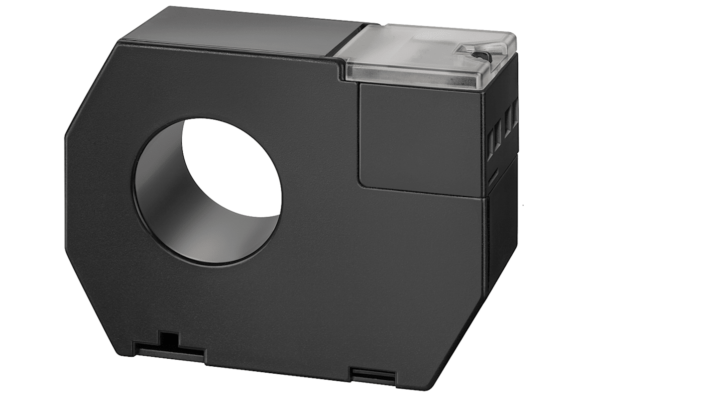 Trasformatore di corrente Siemens 5SV8705-0KK, ingresso 500A, uscita 300 mA, diametro 140 mm, altezza 33 mm, larghezza 230 mm.