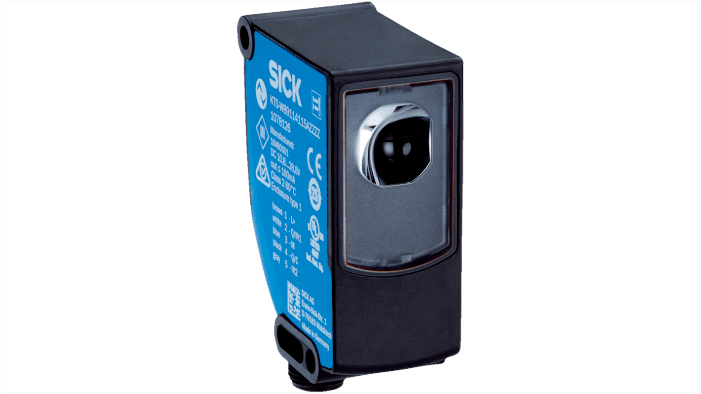 Sensore di contrasto Sick KTS-WB91241152ZZZZ, tecnologia TwinEye, rilevamento 25 mm, uscita PREMERE/TIRARE, IP67.