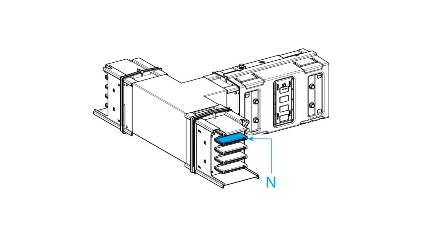 Raccordo a T Schneider Electric KSA1000DTC40, per tronco di sbarramento, corrente nominale 1000A, design robusto per applicazioni industriali.