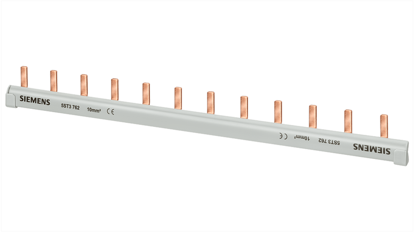 Barra di distribuzione Monofase Siemens 5ST3762, passo 18mm, IP20. Ideale per carichi elettrici con classe di protezione.