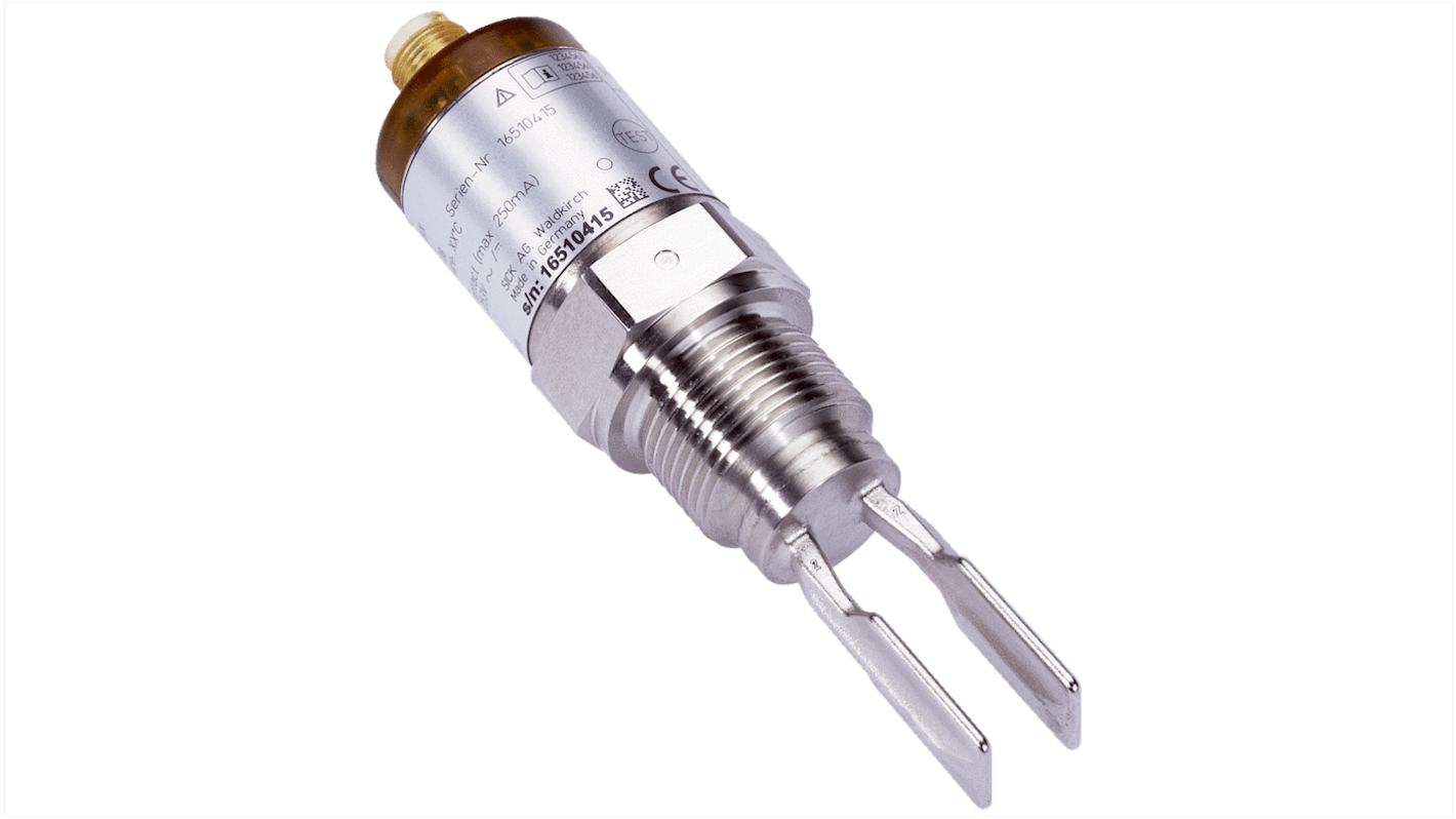 Interruttore di livello a vibrazione Sick LFV200-XXSGHTPV, montaggio G1/2, corpo in acciaio inox, temperatura operativa -40 a 150 °C.