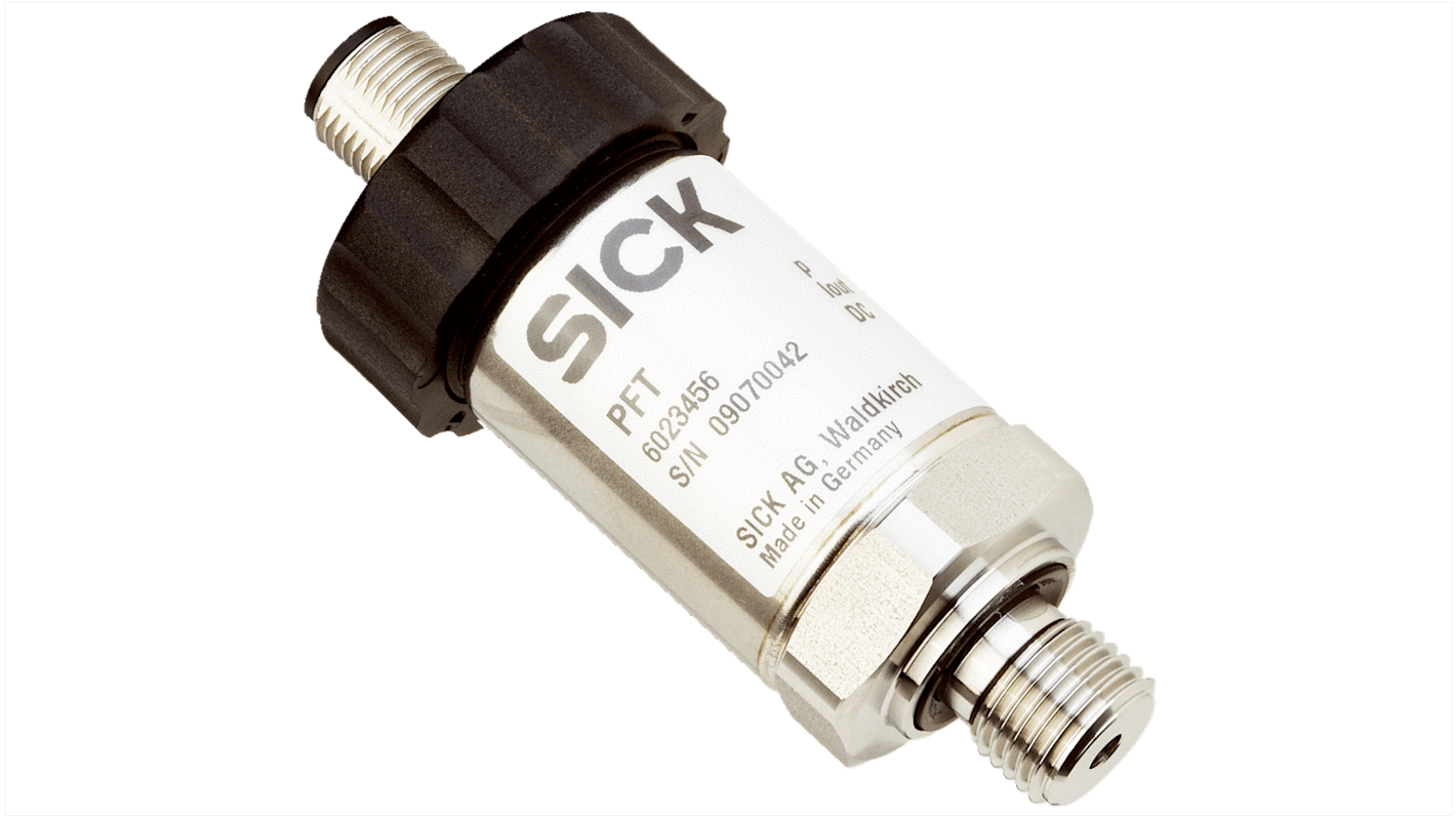 Sensore di pressione relativa Sick PFT-FRBX25SF1OSSALSSZ, intervallo 0-0.25 bar, montaggio a filo, custodia in acciaio/plastica, IP65.