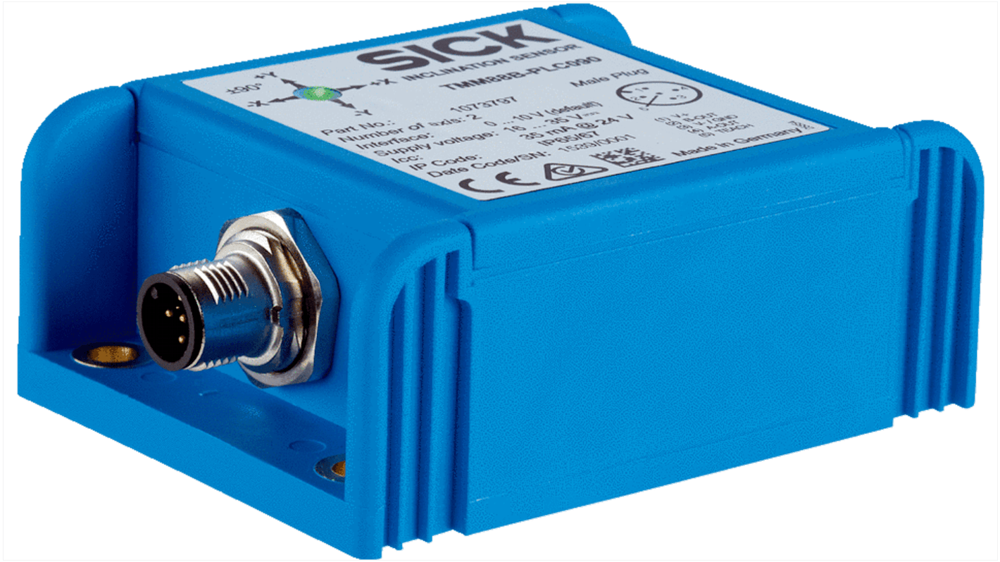 Sensore di inclinazione Sick TMS88B-PKC360 in PBT, intervallo di 360° o 90°, precisione 0,02, dimensioni 90x66x35 mm, IP65/IP67.