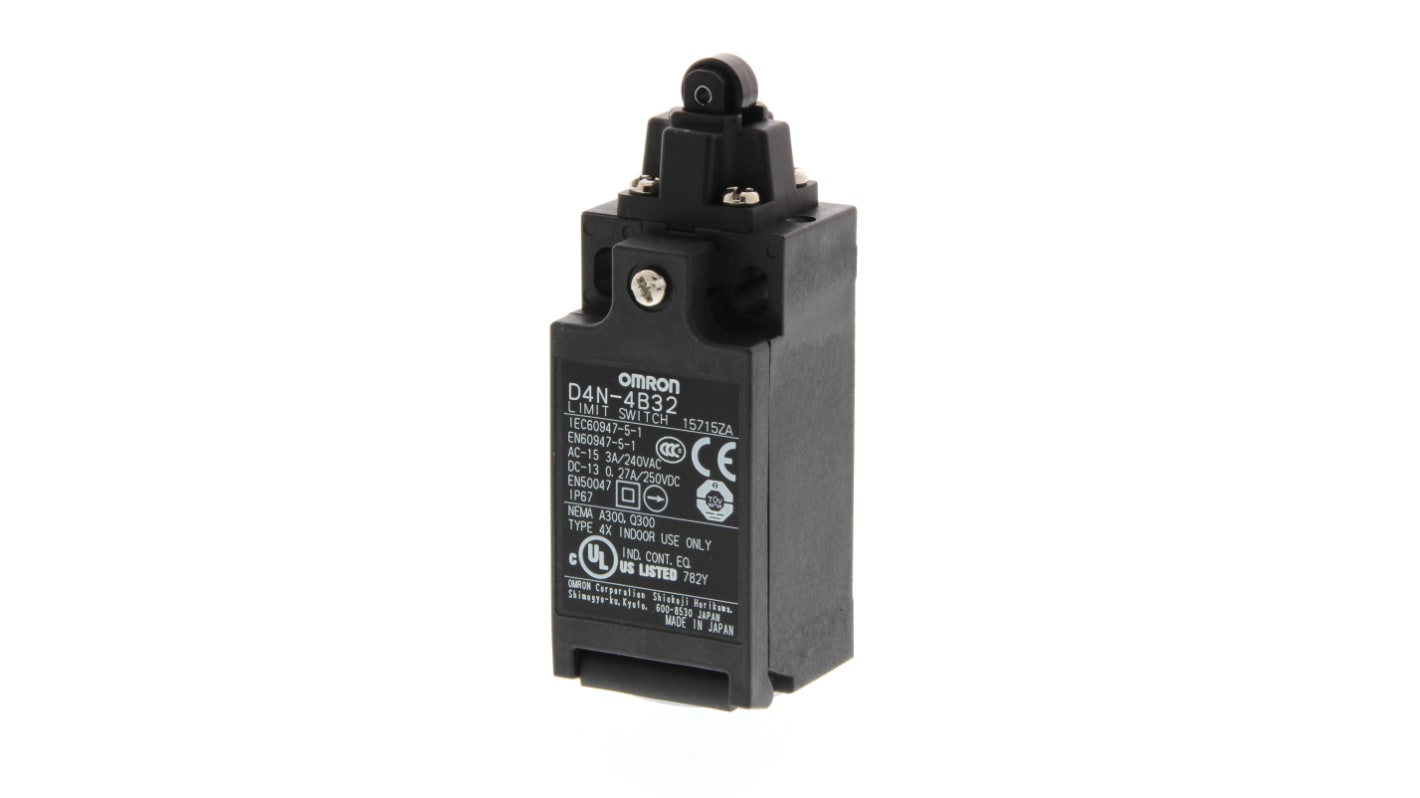 Interruttore di fine corsa Omron D4N1232, tasto a rotella IP67, 2NC, temperatura -30 a 70 gradi, attuatore a pistone Top Roller.