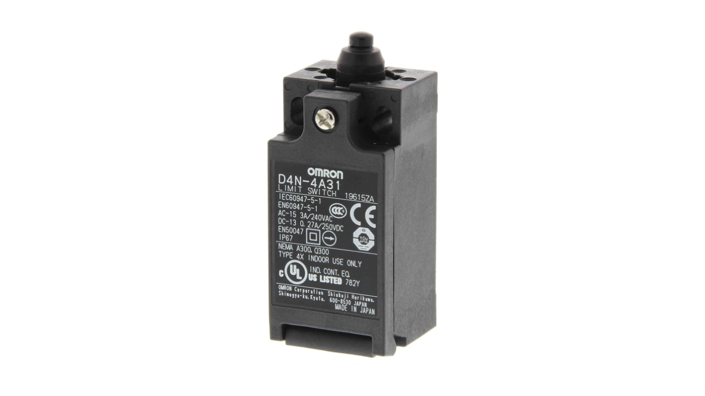 Interruttore di fine corsa Omron D4N-1A31, attuatore a pistone, grado di protezione IP67, contatti 1NC/1NA.