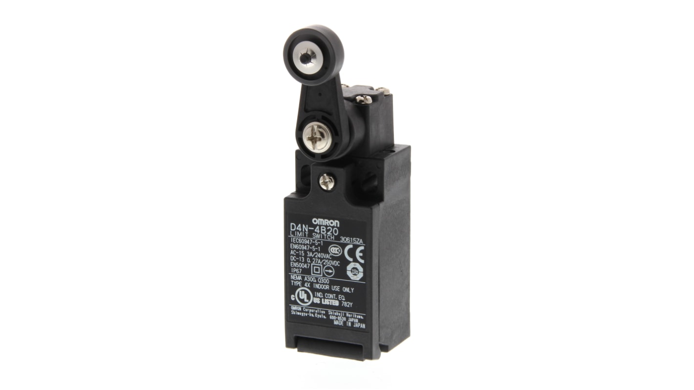 Interruttore di fine corsa a leva a rullo Omron D4N4B20, IP67, 2NC, operante da -30 a 70 °C, contatti placcati oro.