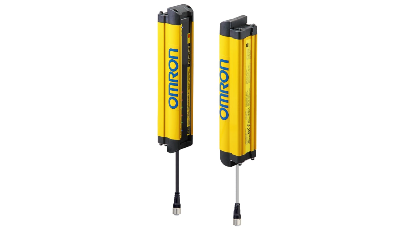 Barriera fotoelettrica Omron F3SG-4RE0190P30, 8 fasci, risoluzione 30 mm, grado di protezione IP65/IP67, autodiagnosi, facile montaggio.