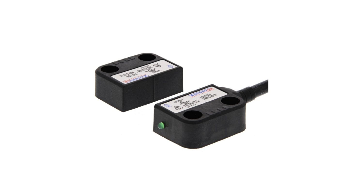 Interruttore di sicurezza senza contatto Omron F3S, tecnologia Hall, custodia IP67, dimensioni 15x37 mm, cavo 2 m.
