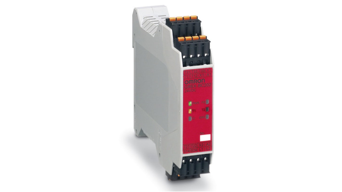 Relè di sicurezza Omron G9SX-BC202-RC, 24V, 2 contatti, LED indicatore, terminali a gabbia a molla.