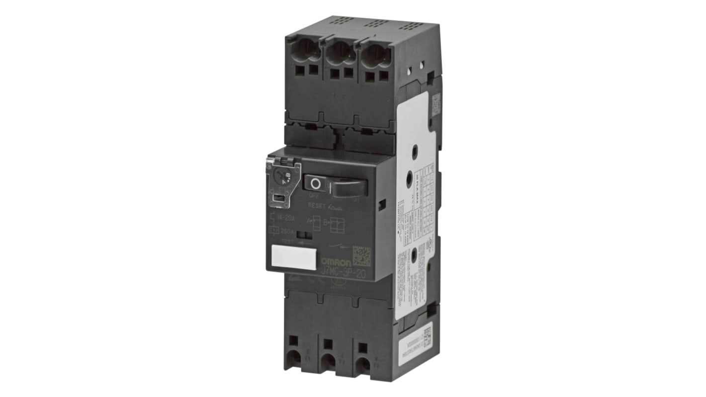 Interruttore automatico del motore Omron J7MC-3P-4, corrente 2,5-4 A, tensione 200-690 V, dimensioni 130x45x71 mm.