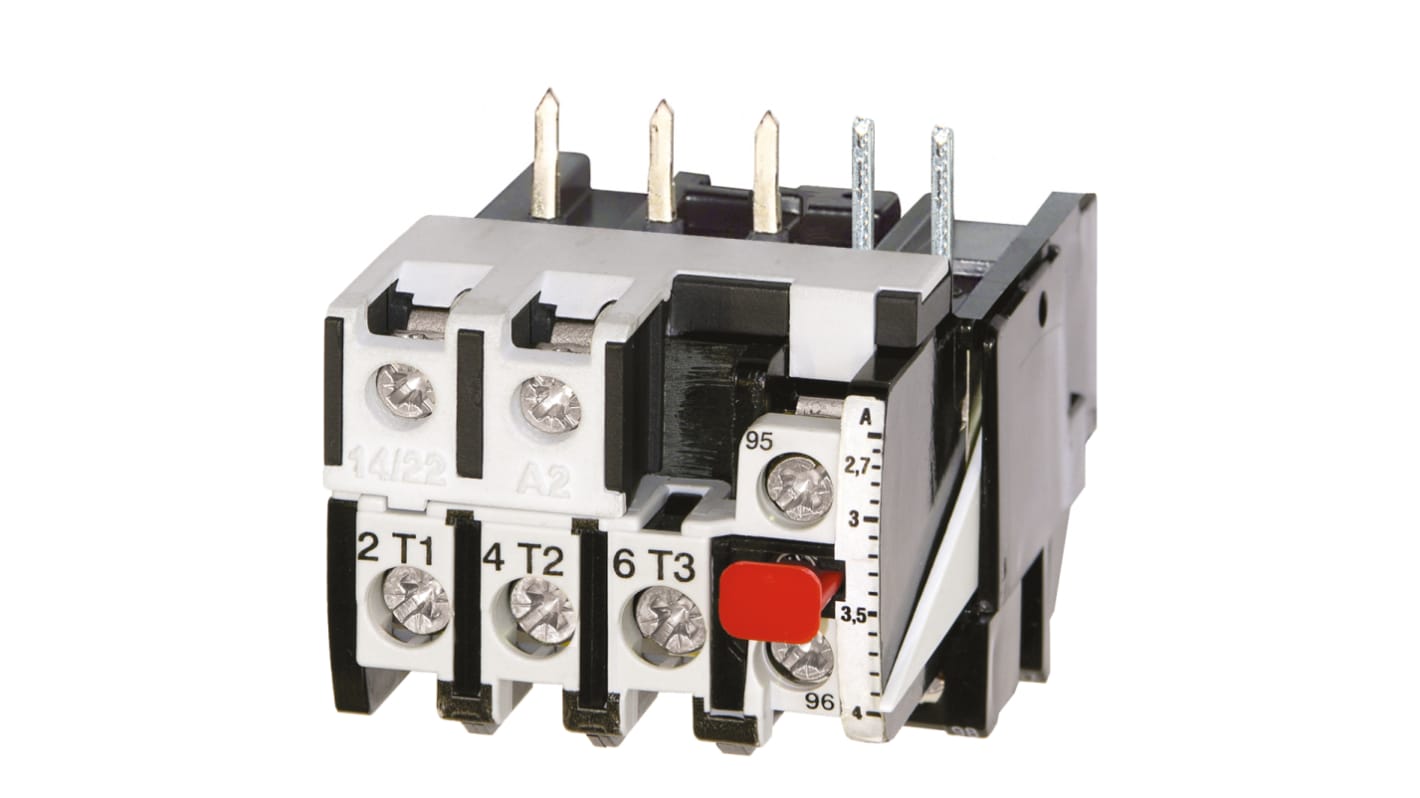 Relè di sovraccarico termico Omron J7TKN-A-E6 per contattori mini Motor, carico FLC 23-32 A, impostazione 0,4-0,6 A.