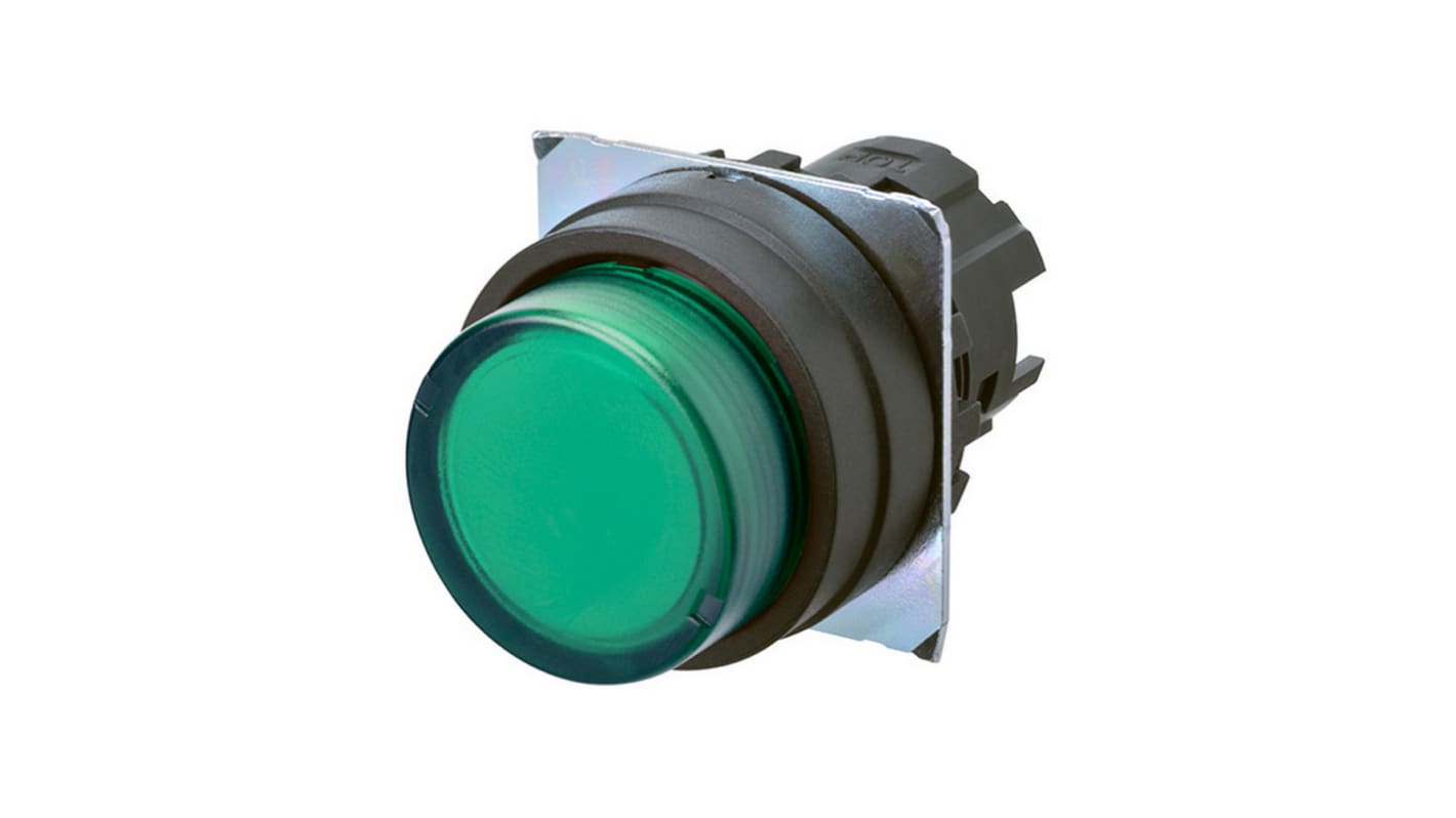 Attuatore pulsante instabile Omron A22NZ-BPM-TGA, verde, diametro foro 22mm, azione momentanea, cornice plastica.