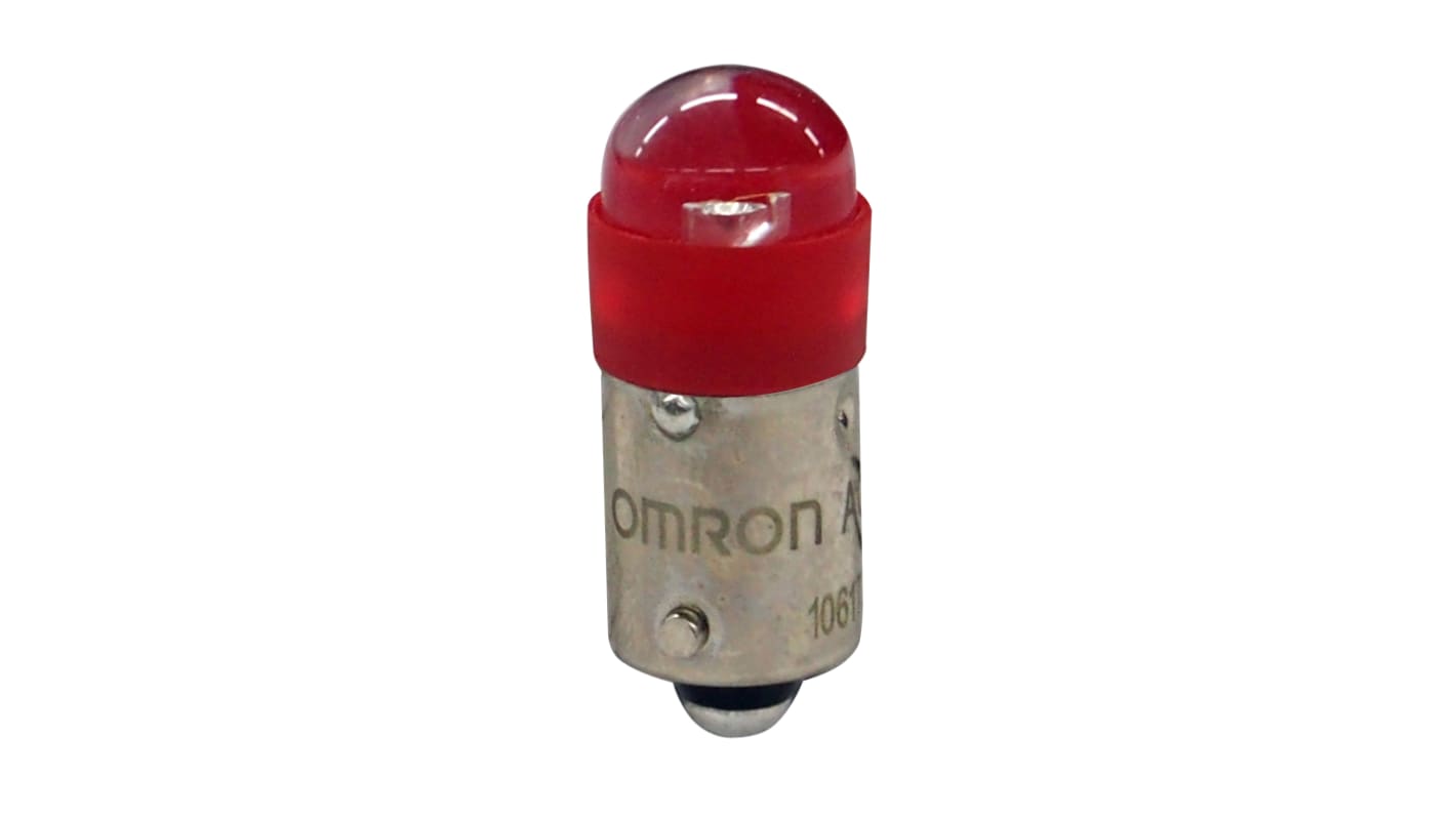 Lampada a pulsante LED Omron A22NZ-L-RD, colore rosso, tensione 120 V c.a., per applicazioni industriali. Include accessori.