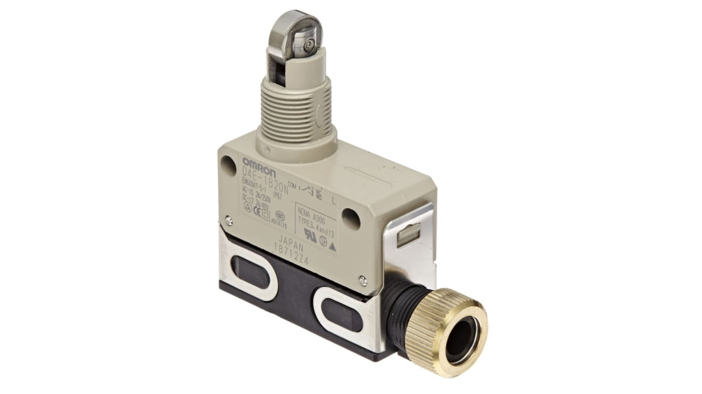 Interruttore di fine corsa Omron D4E-1B20N, tasto a rotella, SPDT, 5A, 125V, protezione IP67, custodia in zinco.