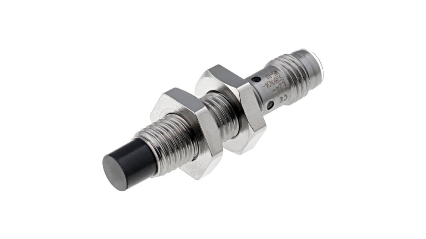 Sensore di prossimità induttivo cilindrico Omron E2A-S08KN04-M3-B1, PNP, M8, rilevamento 4 mm, corpo in acciaio inox, IP67.