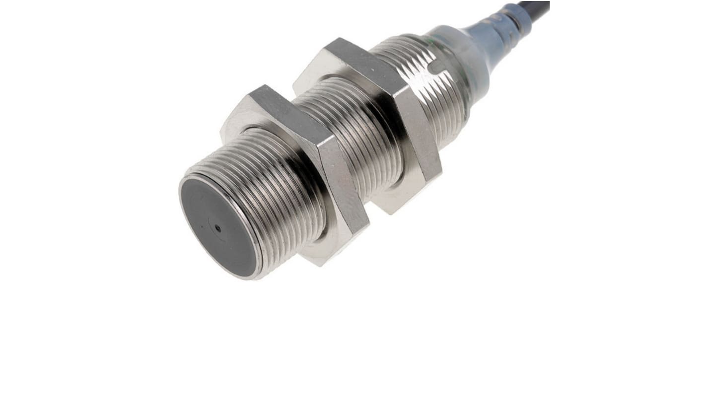 Sensore di prossimità induttivo cilindrico Omron E2A-S18KS08-WP-B1 5M, PNP, M18 x 1, rilevamento 8 mm, IP67, corpo in acciaio, lunghezza 59 mm.