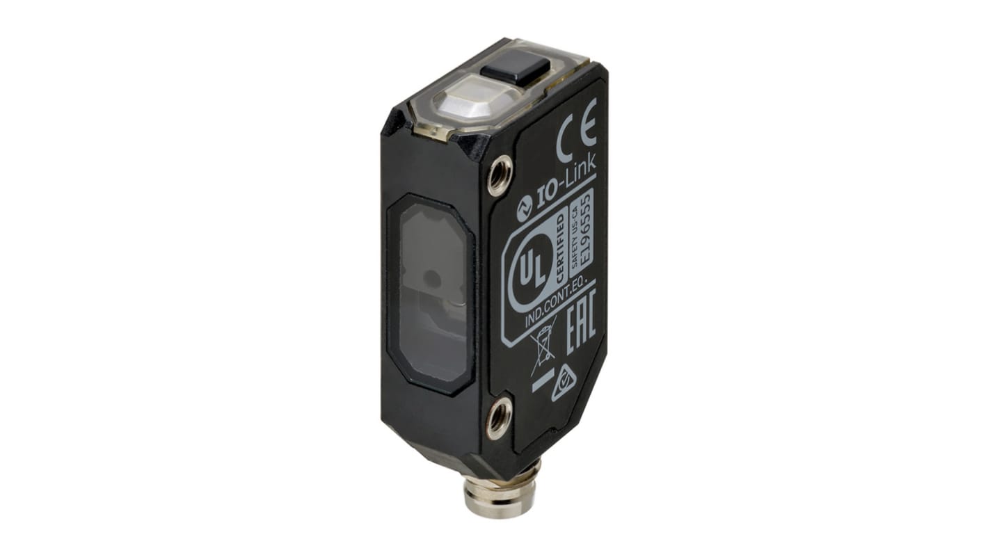 Omron E3AS-F1000IPD M3, sensore fotoelettrico rettangolare con rilevamento da 50 a 1000 mm, uscita PNP, connettore M8.