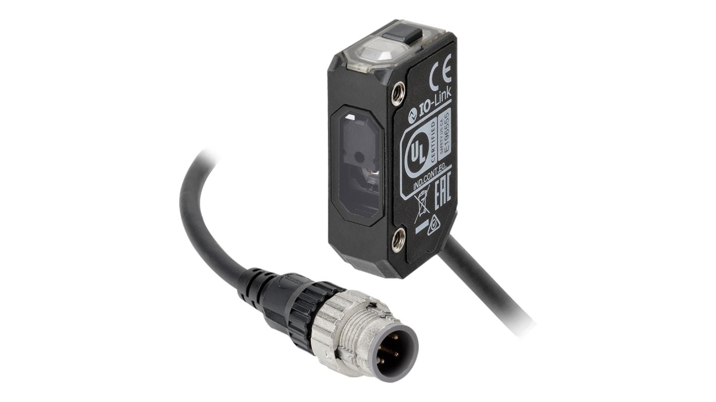 Omron E3AS-F1500IPT-M1TJ 0.3M, sensore fotoelettrico rettangolare con rilevamento da 50 a 1500 mm e uscita PNP.