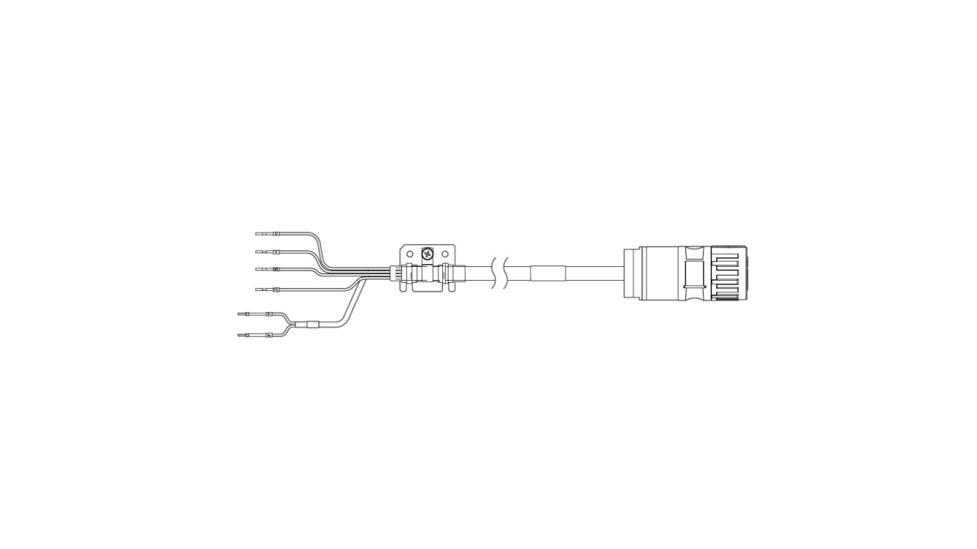 Cavo di alimentazione Omron R88A-CA1J020BF per servomotori, lunghezza 20 m, tensione 400 V, potenza 400-1100 W.