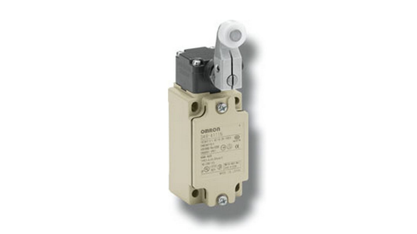 Interruttore di fine corsa a leva a rullo Omron D4B-4115N, 1NC/1NA, protezione IP67, custodia metallica, corrente 10A, tensione 400V.