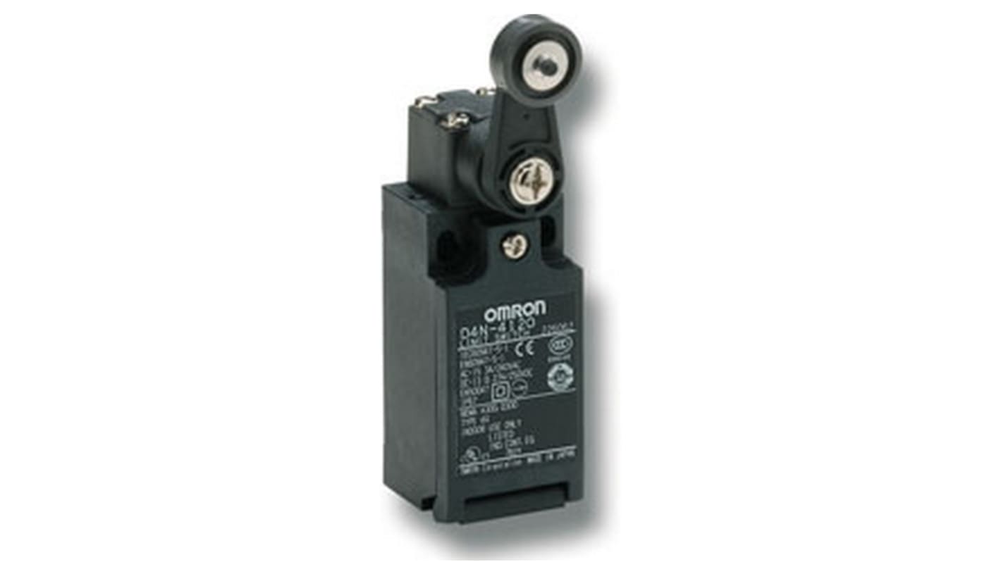 Interruttore di fine corsa Omron D4N1A20, leva a rullo, 1NC/1NA, protezione IP67, corrente 10A, tensione 240V.