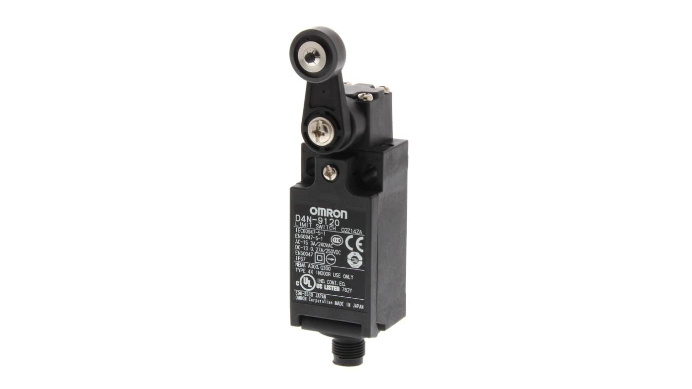 Interruttore di fine corsa a leva a rullo Omron D4N-9120, 1NC/1NA, protezione IP67, 10A, 240V, custodia in metallo.