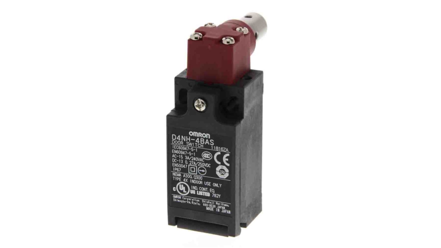 Interruttore di fine corsa Omron D4NH4CAS, 2NC/1NA, custodia metallica, protezione IP67, corrente 10A, tensione 240V.