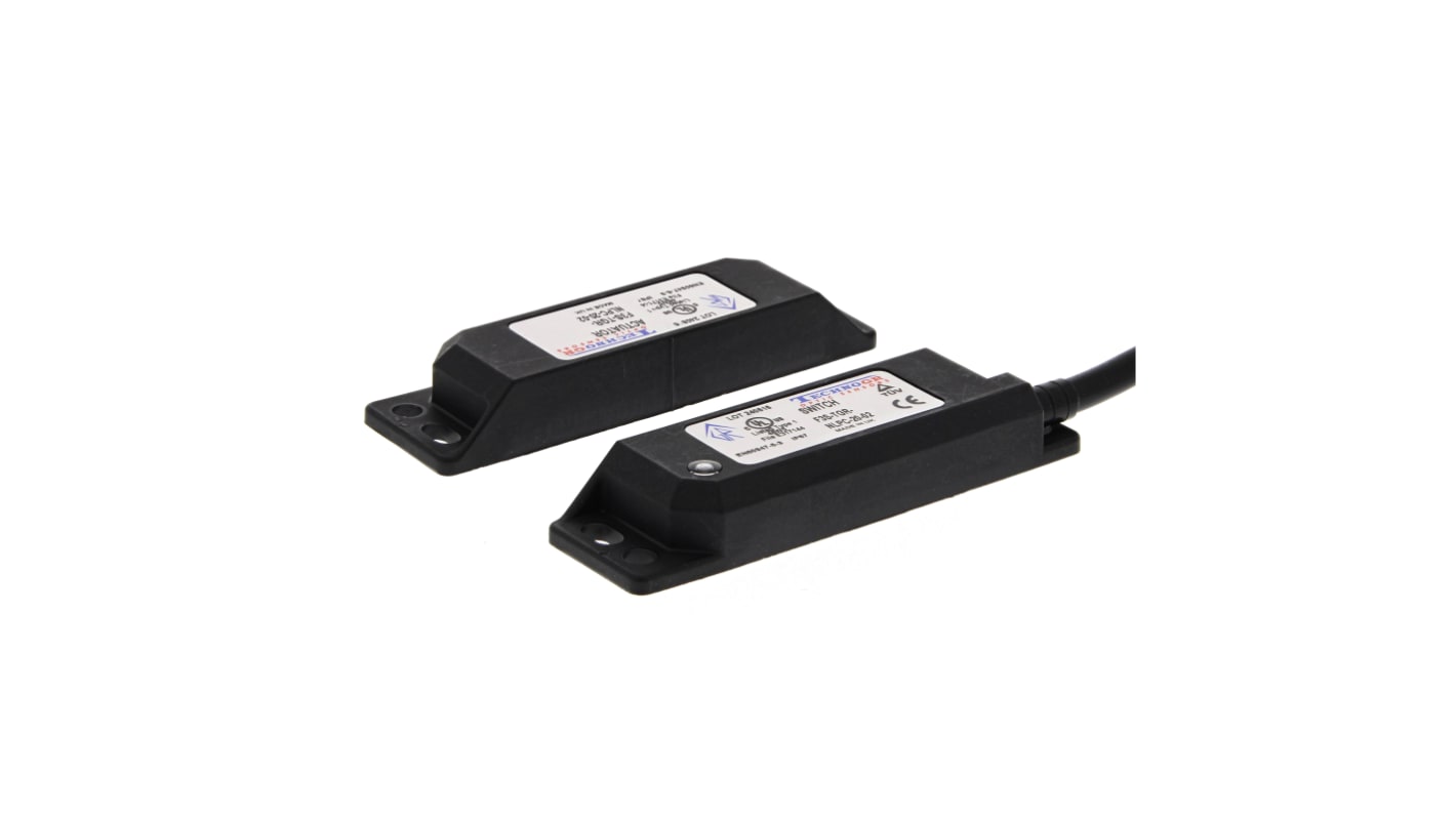 Interruttore di sicurezza senza contatto Omron F3S-TGR-NLPC-20-02, 24V cc, 2 contatti NC, protezione IP67, dimensioni 15x37 mm.