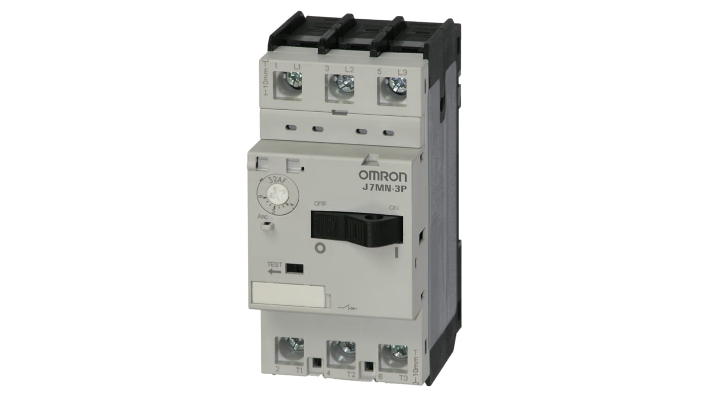 Interruttore automatico Omron J7MN-3P-6, Classe 10, 400V, 6A. Protezione motore con corrente nominale 4-6A. Ideale per motori industriali.