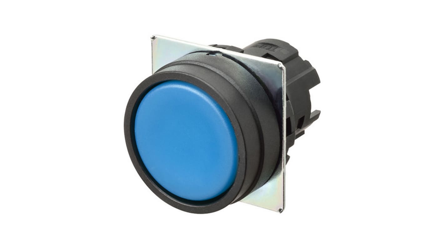 Attuatore pulsante instabile Omron A22NZ-BNM-NAA, diametro foro 22 mm, blu opaco, design compatto e sicuro.