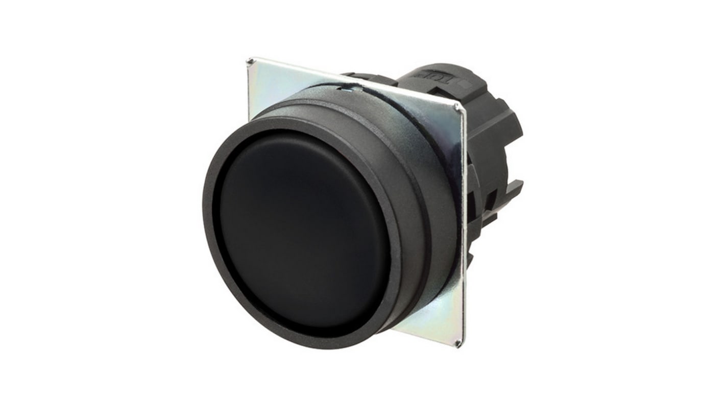 Attuatore pulsante instabile Omron A22NZ-BNM-NBA, diametro foro 22mm, design compatto e cornice in plastica nera.