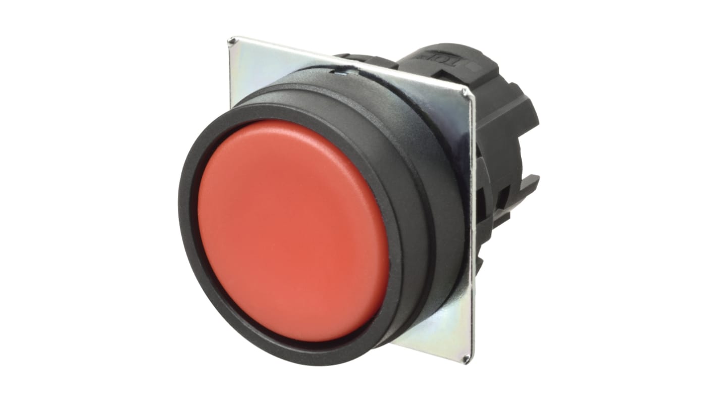 Attuatore pulsante instabile Omron A22NZ-BNM-NRA, diametro foro 22mm, colore rosso opaco, design compatto.