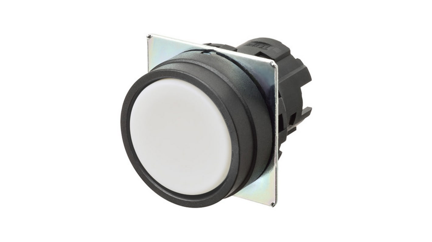Attuatore pulsante instabile Omron A22NZ-BNM-NWA, diametro foro 22 mm, design compatto in plastica bianca.