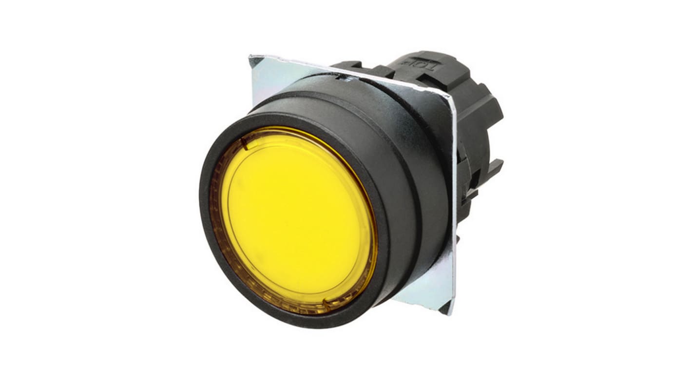 Attuatore pulsante instabile Omron A22NZ-BNM-TYA, diametro foro 22 mm, colore giallo trasparente, design compatto.