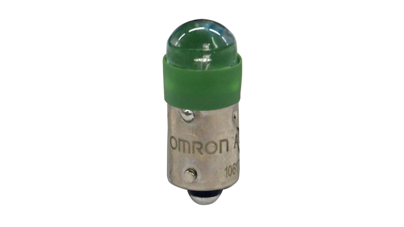 Lampada a pulsante LED verde Omron A22NZ-L-GD, compatibile con A22N, A30N, M22N, tensione 100/120 V c.a., resistente e affidabile.