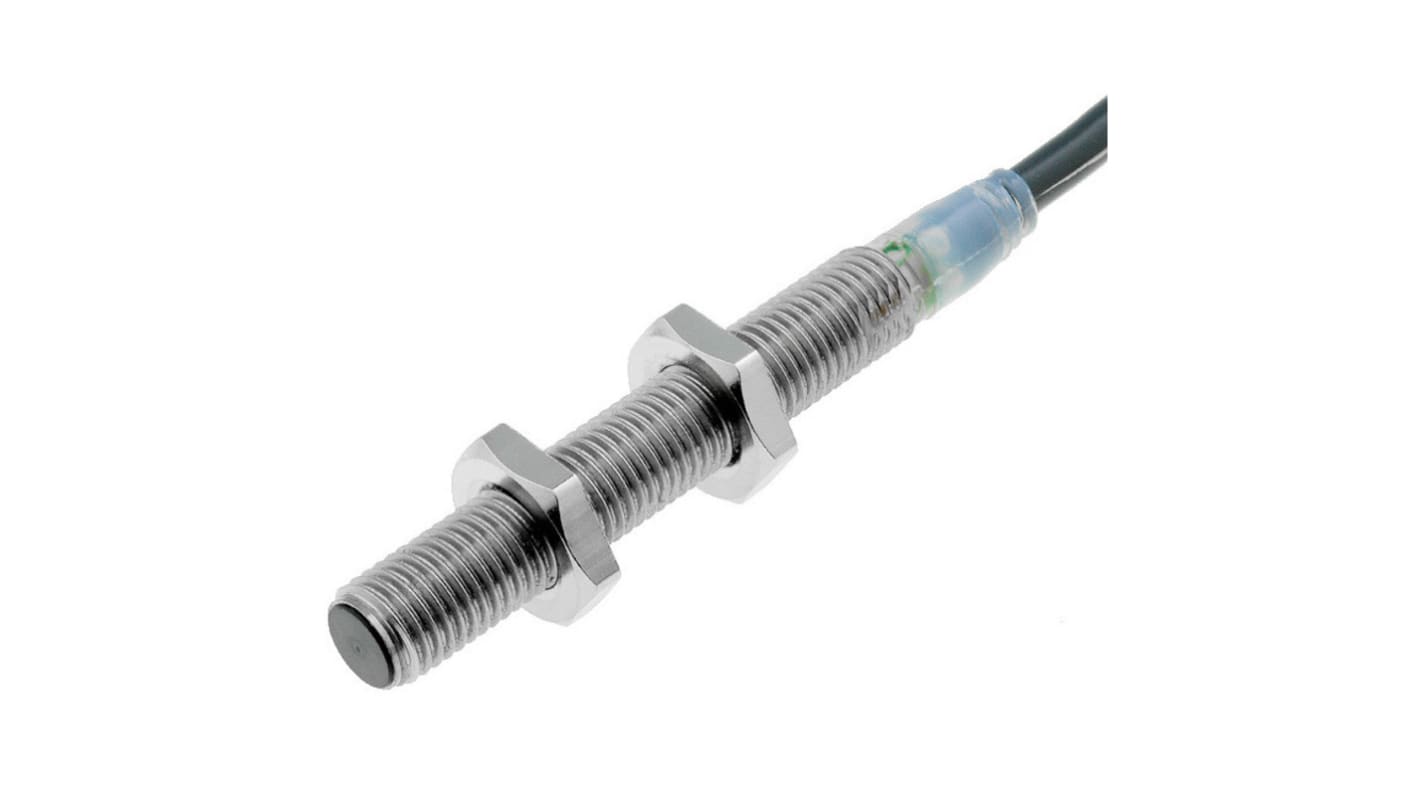 Sensore di prossimità induttivo cilindrico Omron E2A-S08LS02-WP-B2 2M, PNP, M8, rilevamento 2 mm, corpo in acciaio inox, IP67.