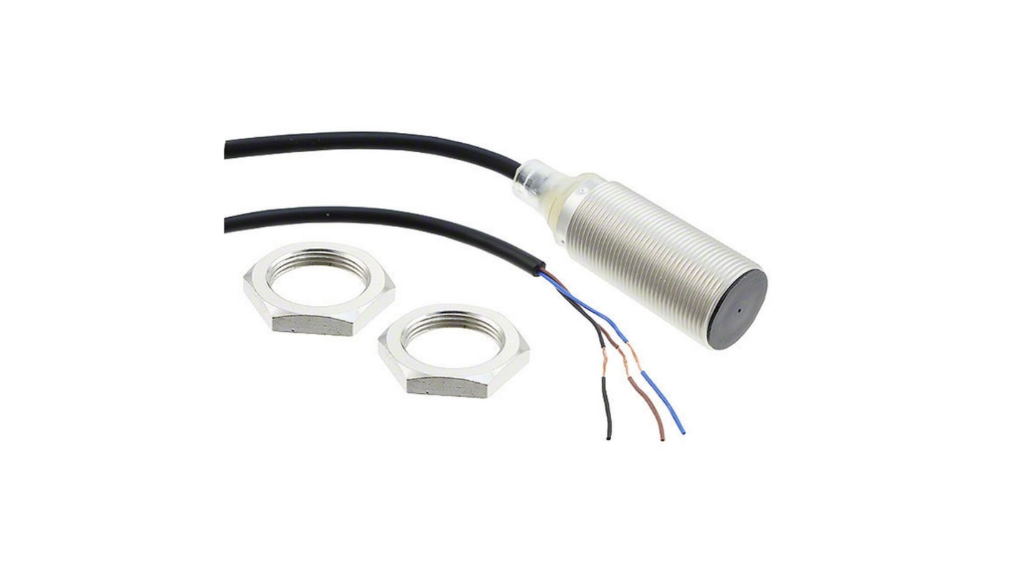 Sensore di prossimità induttivo cilindrico Omron E2B-M18KS08-WP-C1 2M, corpo in ottone-nichel, rilevamento 8 mm, IP67.