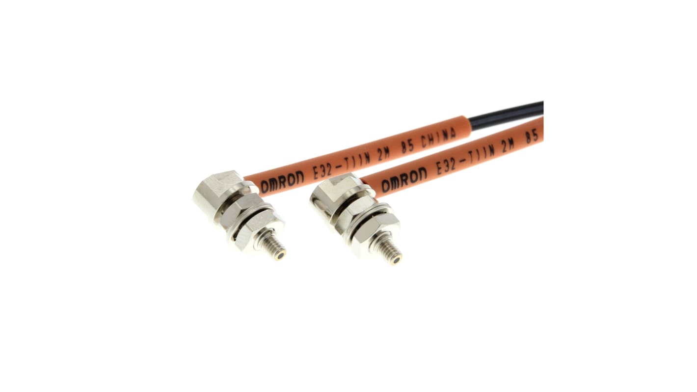 Sensore per fibre ottiche Omron E32-T11N 5M, testa esagonale M4, cavo 2 m, rilevamento fino a 1000 mm, grado di protezione IP67.